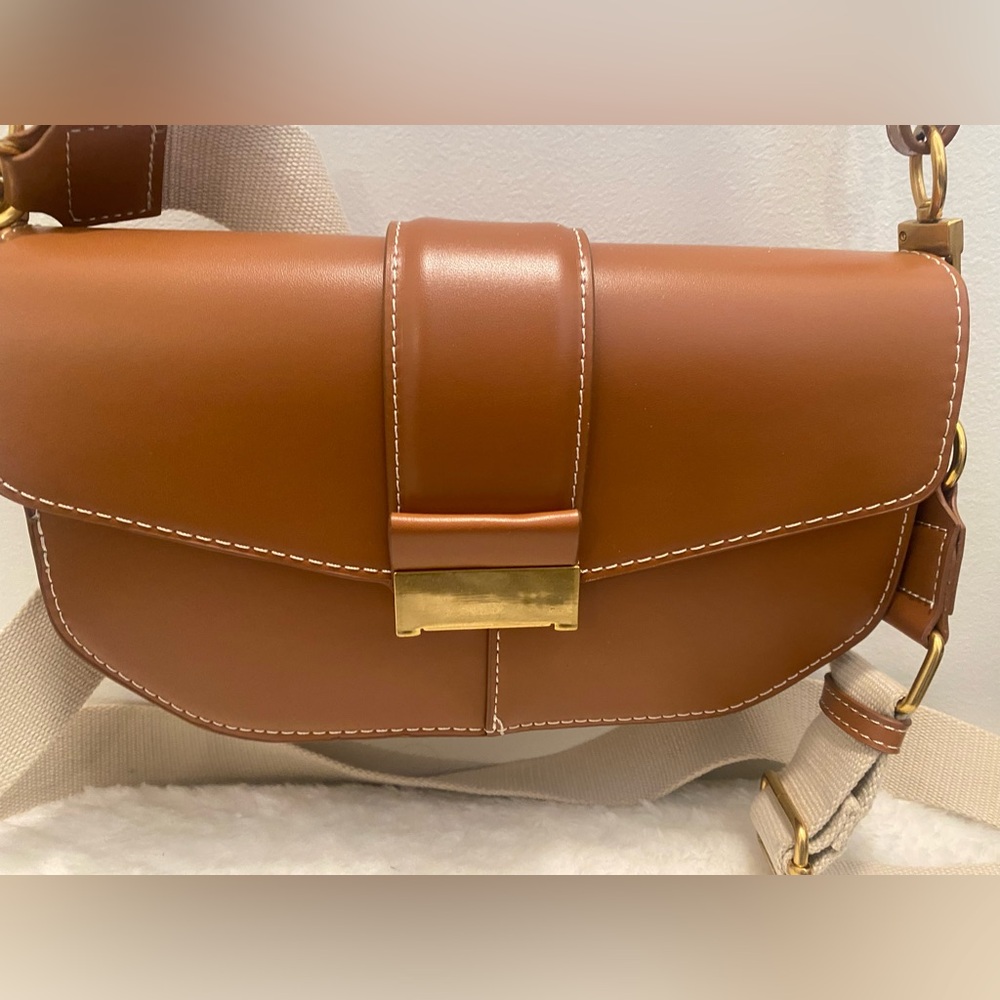ZARA Cognac Faux Leather Bag - EUC - Picture 4 of 7